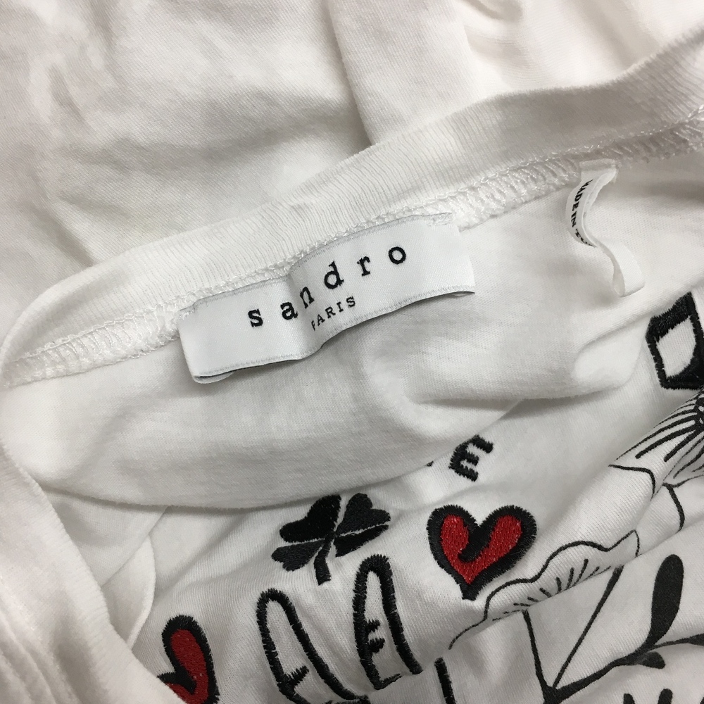 Sandro Relax Enjoy Life T-Shirt in White w Embrdry